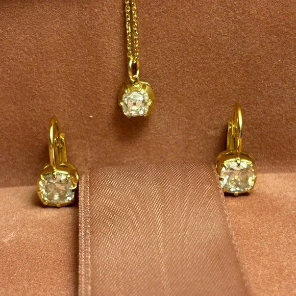 Antique old mine cut diamond collet setting necklace 14kt gold - Picture 3 of 8